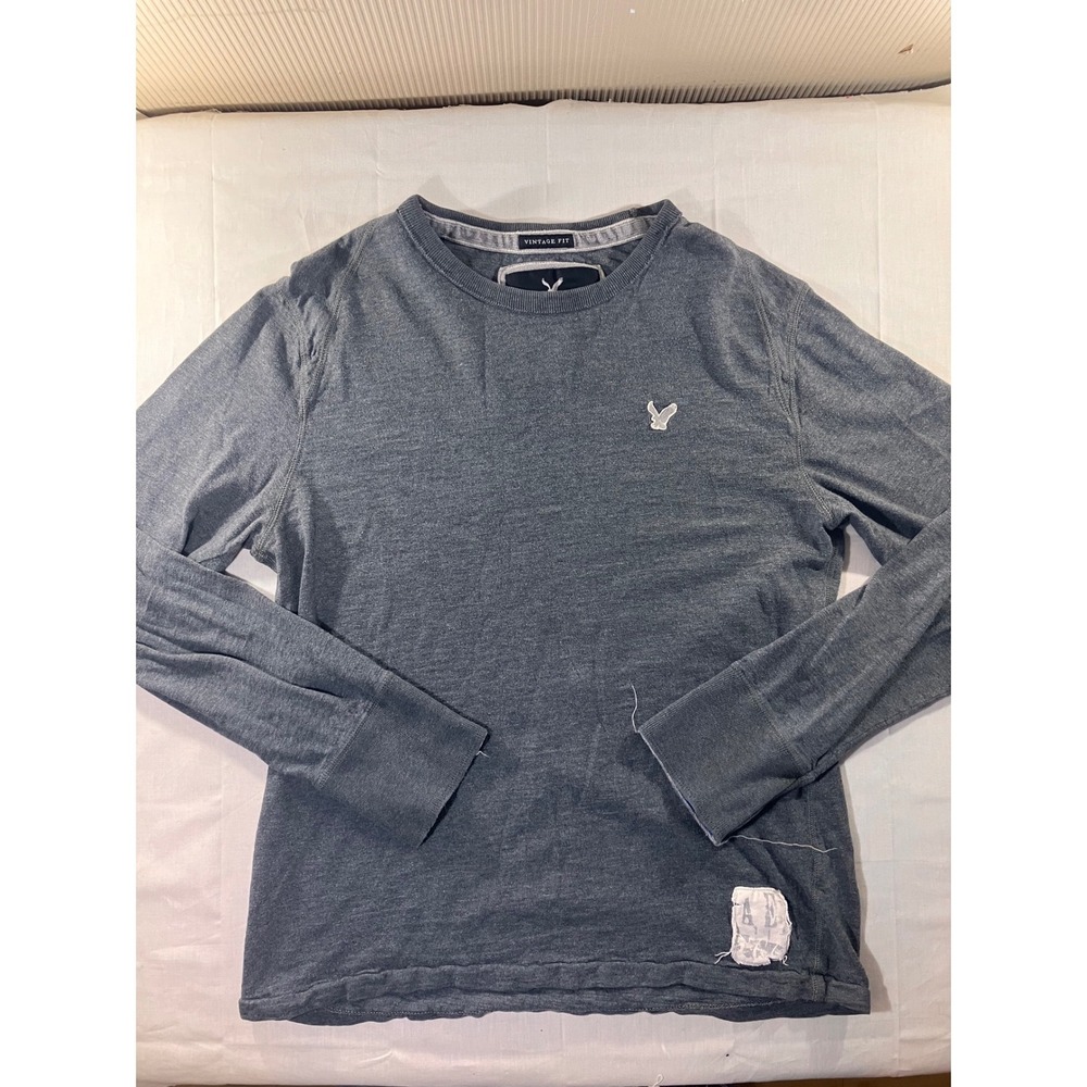American Eagle Outfitters Mens Gray Long Sleeve Crewneck T Shirt Vintage Fit L G